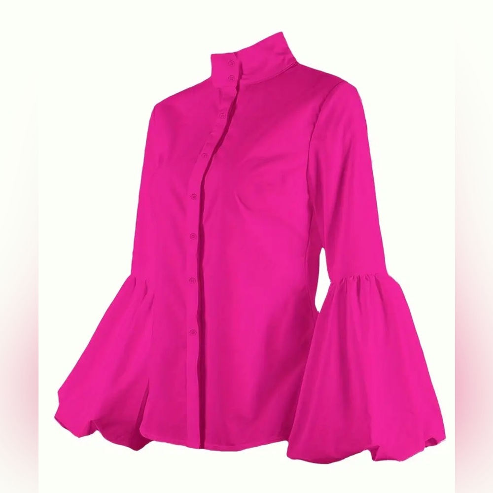 Elegant Pink Blouse with Statement Sleeves - Picture 3 of 4
